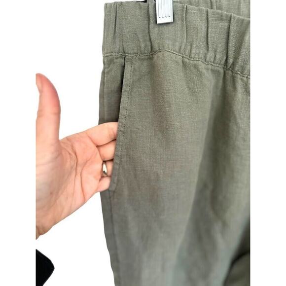 Pure J Jill Sage Green 100% Linen Wide Leg Pull On Pockets Crop Pants Medium M - Picture 2 of 8